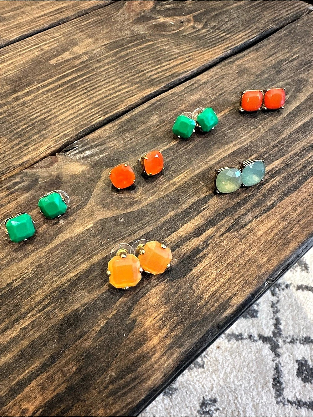 Bundle of 6 Green and Coral Big Studded Earrings
